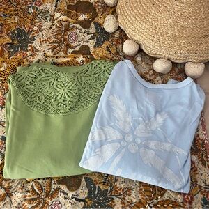 Aerie Cozy Sweater Bundle (Sz L-XL) Olive, Sky Blue, Crochet , Graphic Print